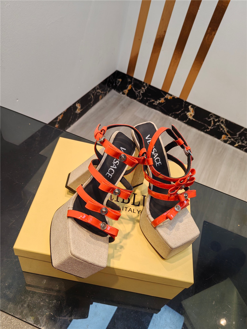 VERSACE Gianni Ribbon Platform Sandals 150mm Orange