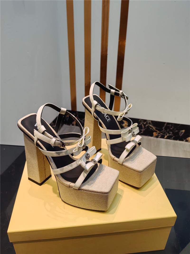 VERSACE Gianni Ribbon Platform Sandals 150mm Ivory