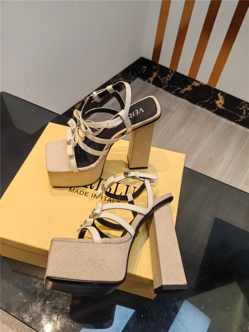 VERSACE Gianni Ribbon Platform Sandals 150mm Ivory