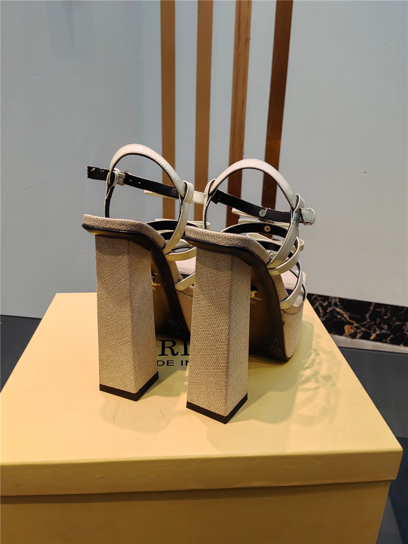 VERSACE Gianni Ribbon Platform Sandals 150mm Ivory