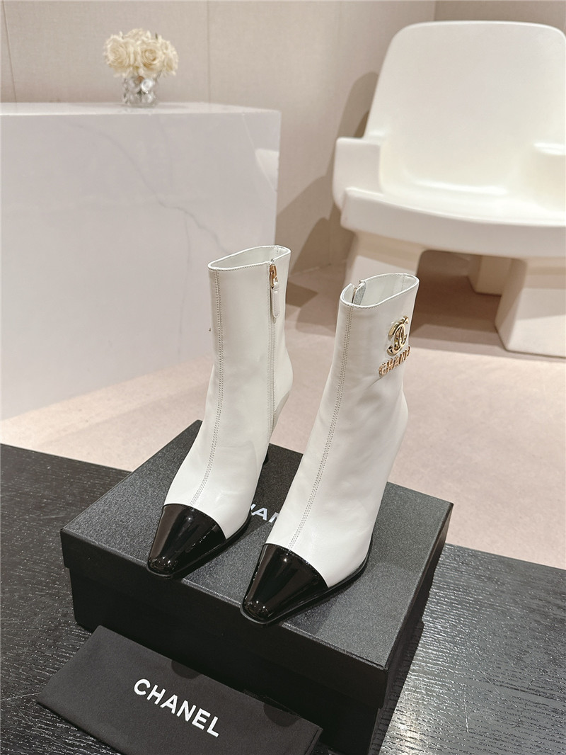 Ch**el white patent leather boots