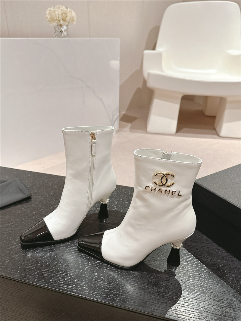 Ch**el white patent leather boots