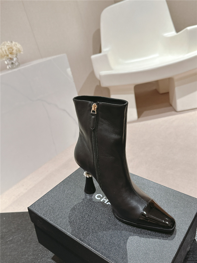 Ch**el logo calfskin ankle boots