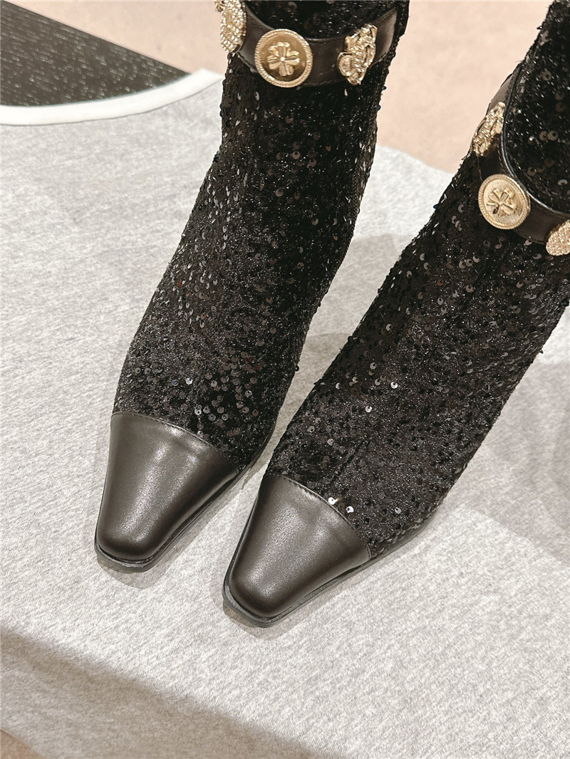 Ch**el sequin calfskin over-the-knee heel boots