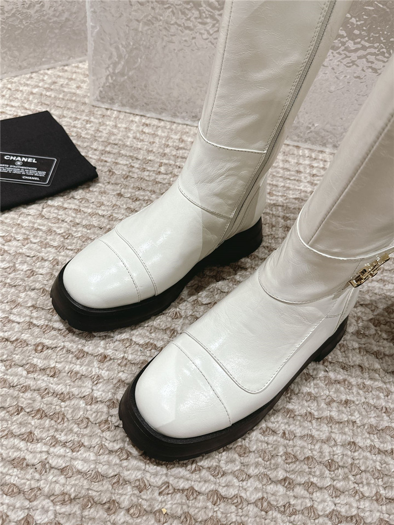 Ch**el white oil wax leather knee-high boots