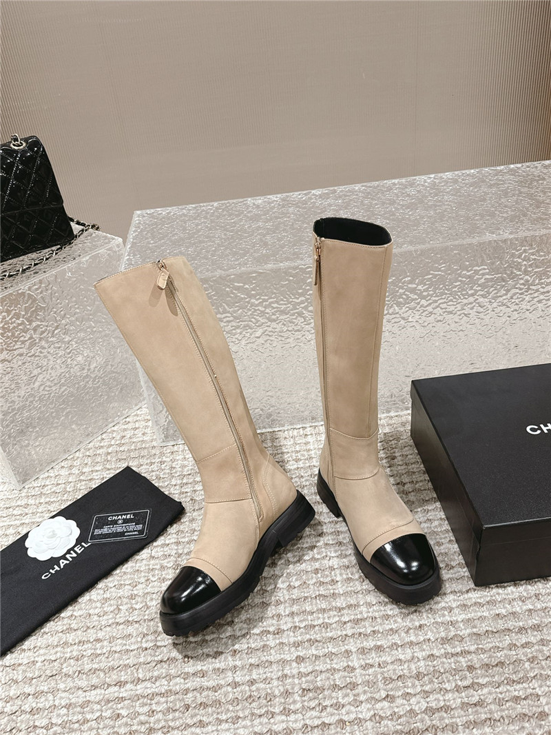 Ch**el beige suede patent leather knee-high boots