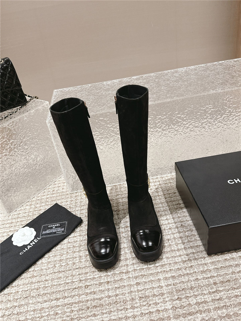 Ch**el suede patent leather knee-high boots