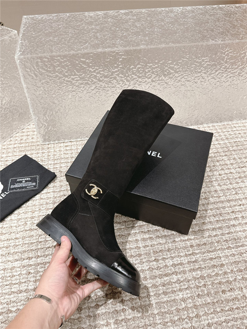 Ch**el suede patent leather knee-high boots