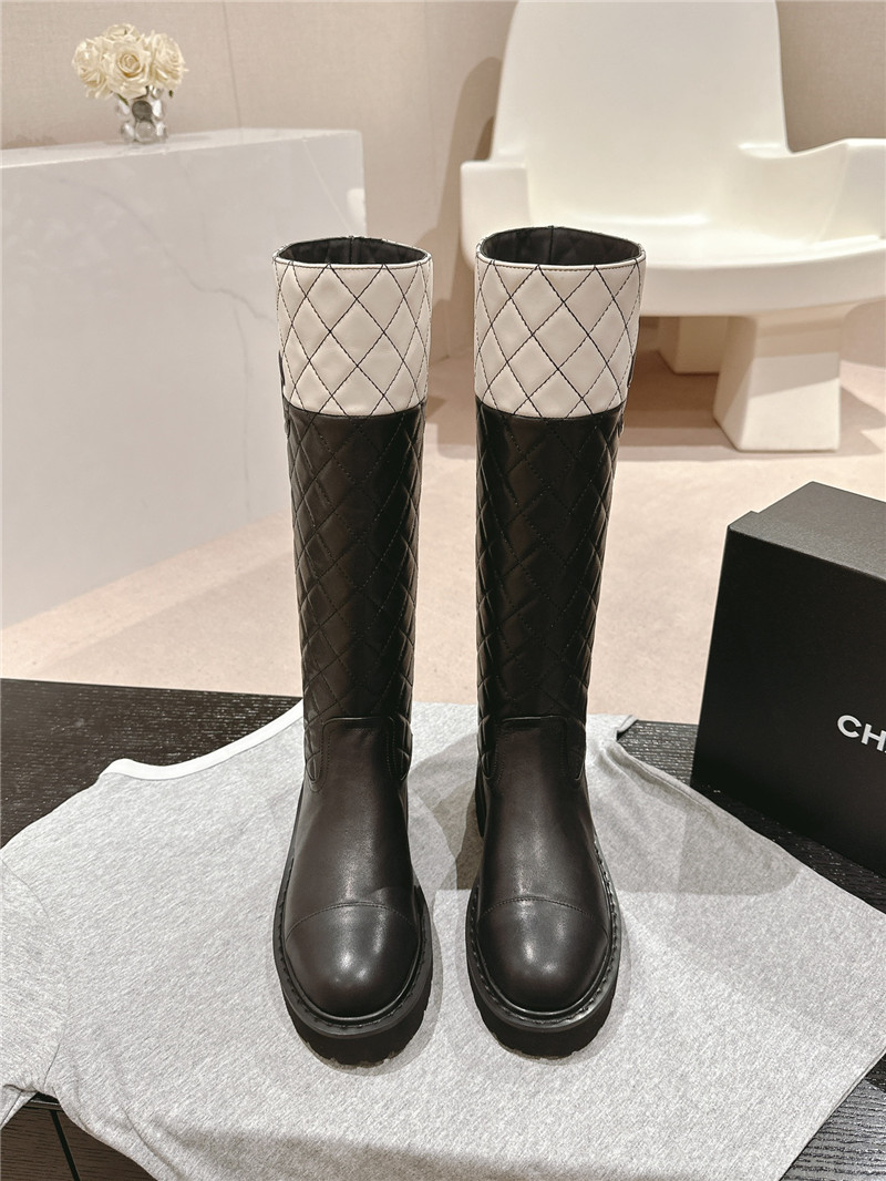 Ch**el logo quilted knee-high boots