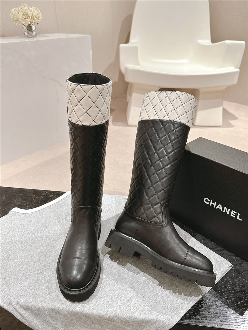 Ch**el logo quilted knee-high boots