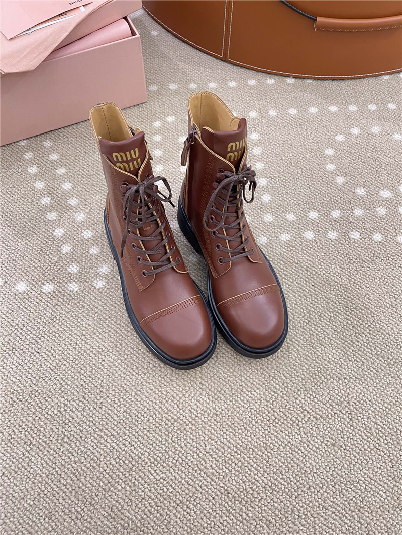 Miu Miu Brown Leather Combat Boots