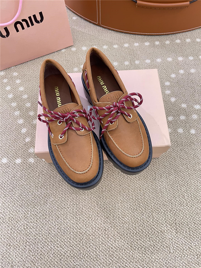 Miu Miu Lace-Up Cognac Leather Loafers