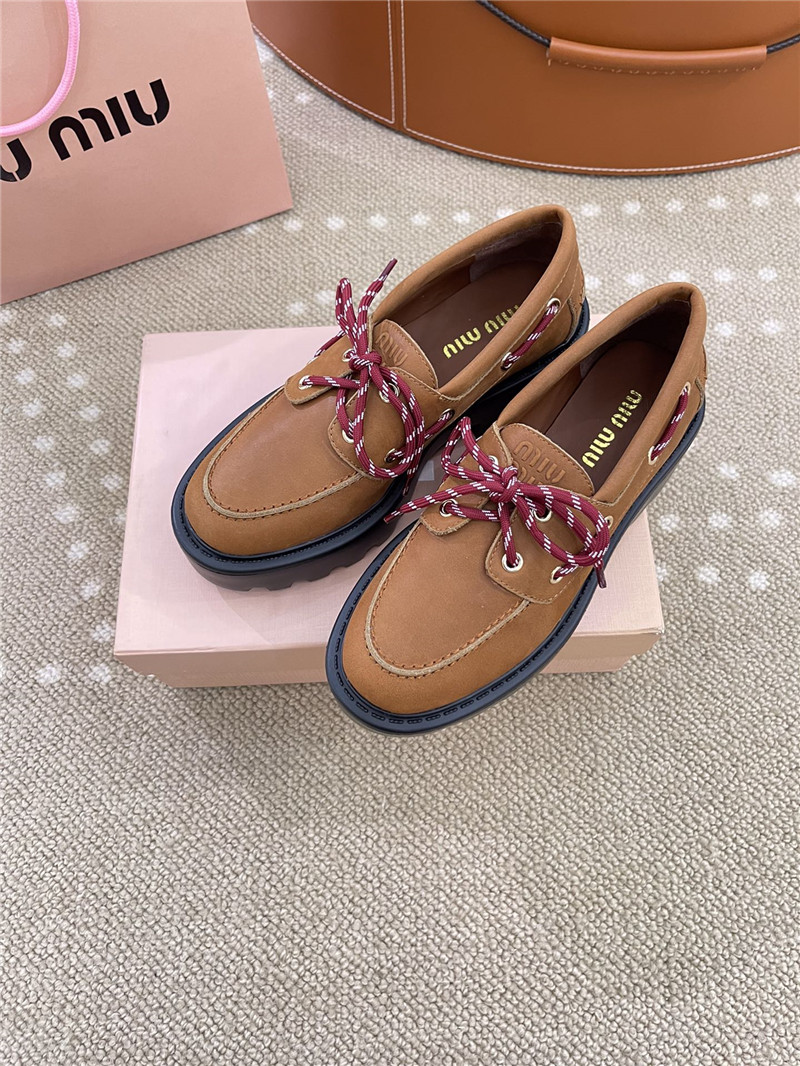 Miu Miu Lace-Up Cognac Leather Loafers