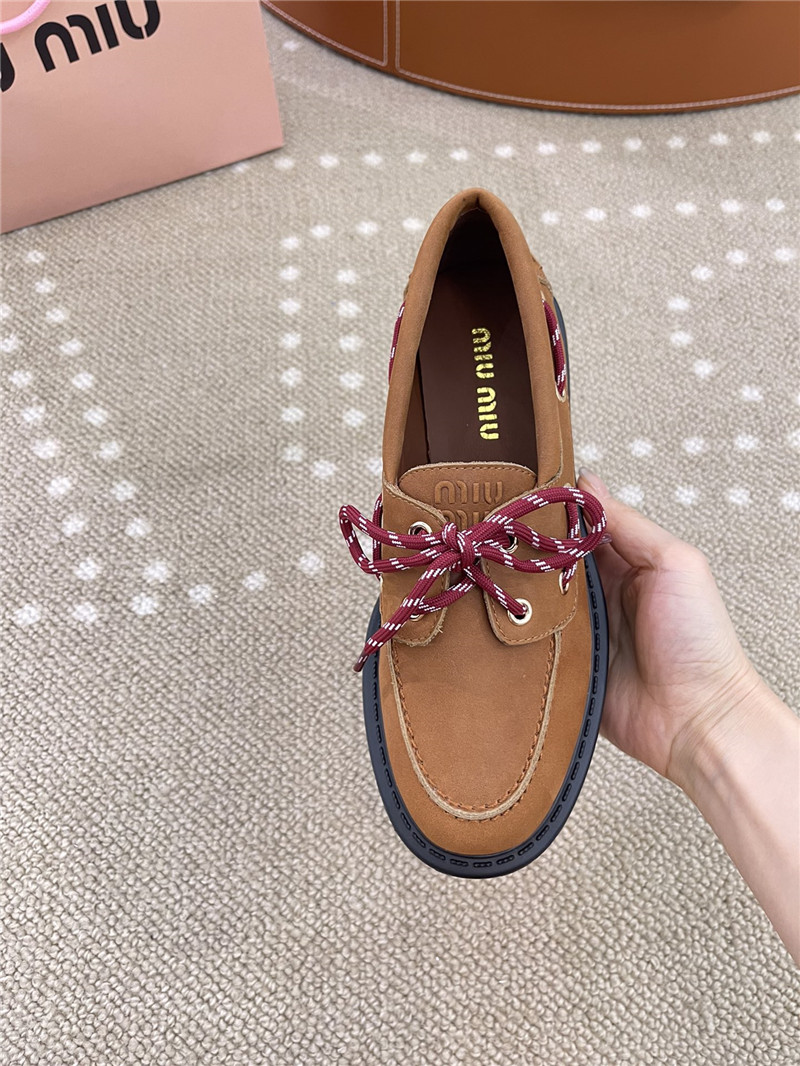 Miu Miu Lace-Up Cognac Leather Loafers