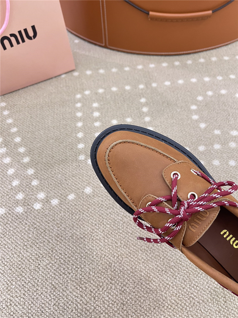 Miu Miu Lace-Up Cognac Leather Loafers