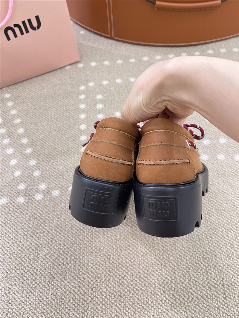 Miu Miu Lace-Up Cognac Leather Loafers