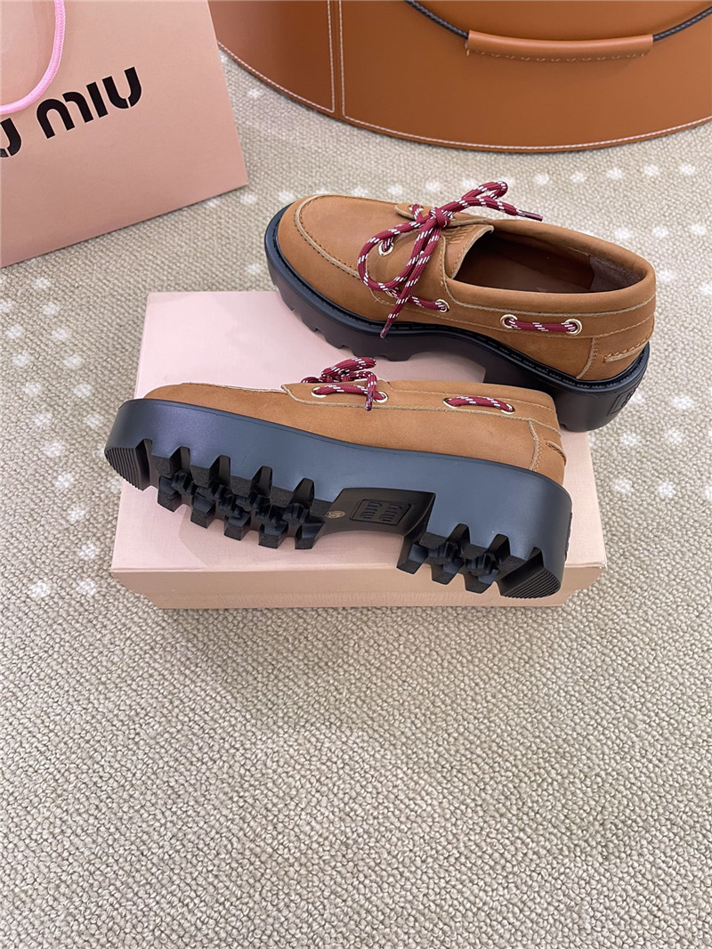 Miu Miu Lace-Up Cognac Leather Loafers