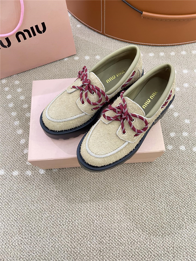 Miu Miu Lace-Up Ivory Suede Loafers