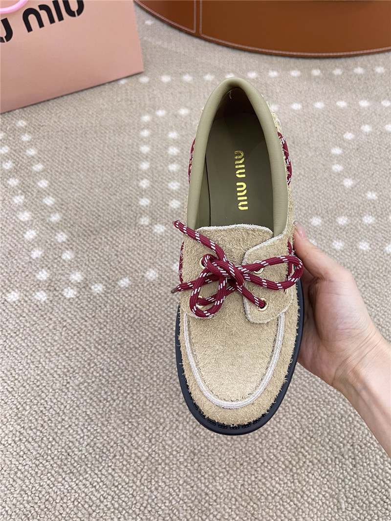 Miu Miu Lace-Up Ivory Suede Loafers