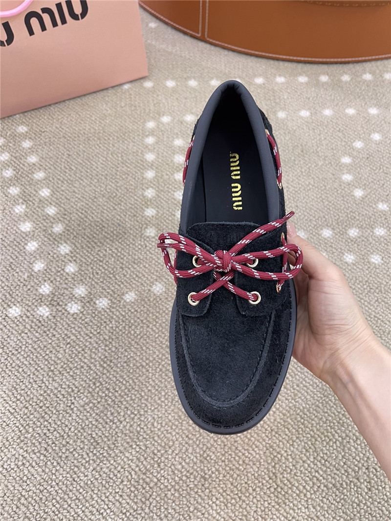 Miu Miu Lace-Up Black Suede Loafers