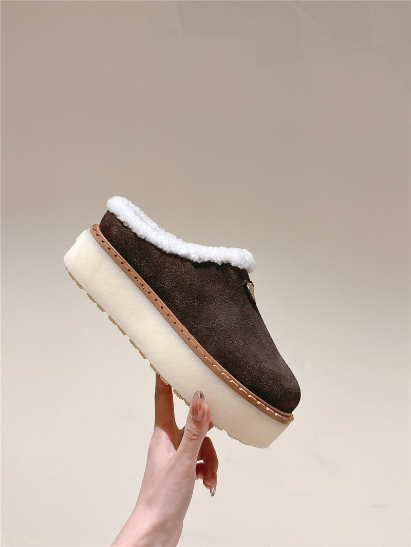 Pra*a platform shearling brown suede slippers