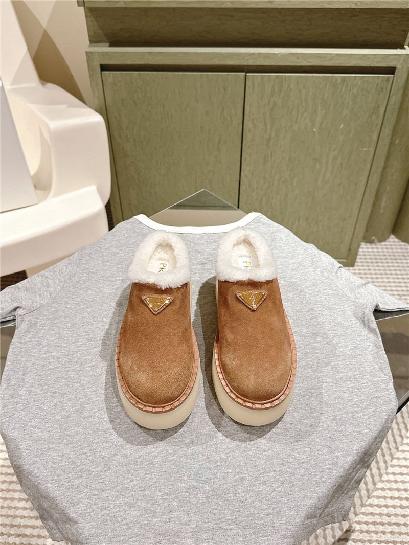 Pra*a platform shearling cinnamon suede slippers