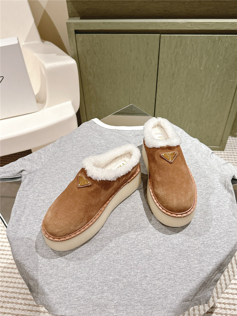 Pra*a platform shearling cinnamon suede slippers