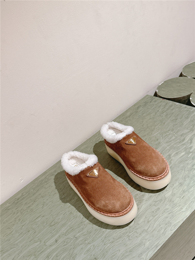 Pra*a platform shearling cinnamon suede slippers