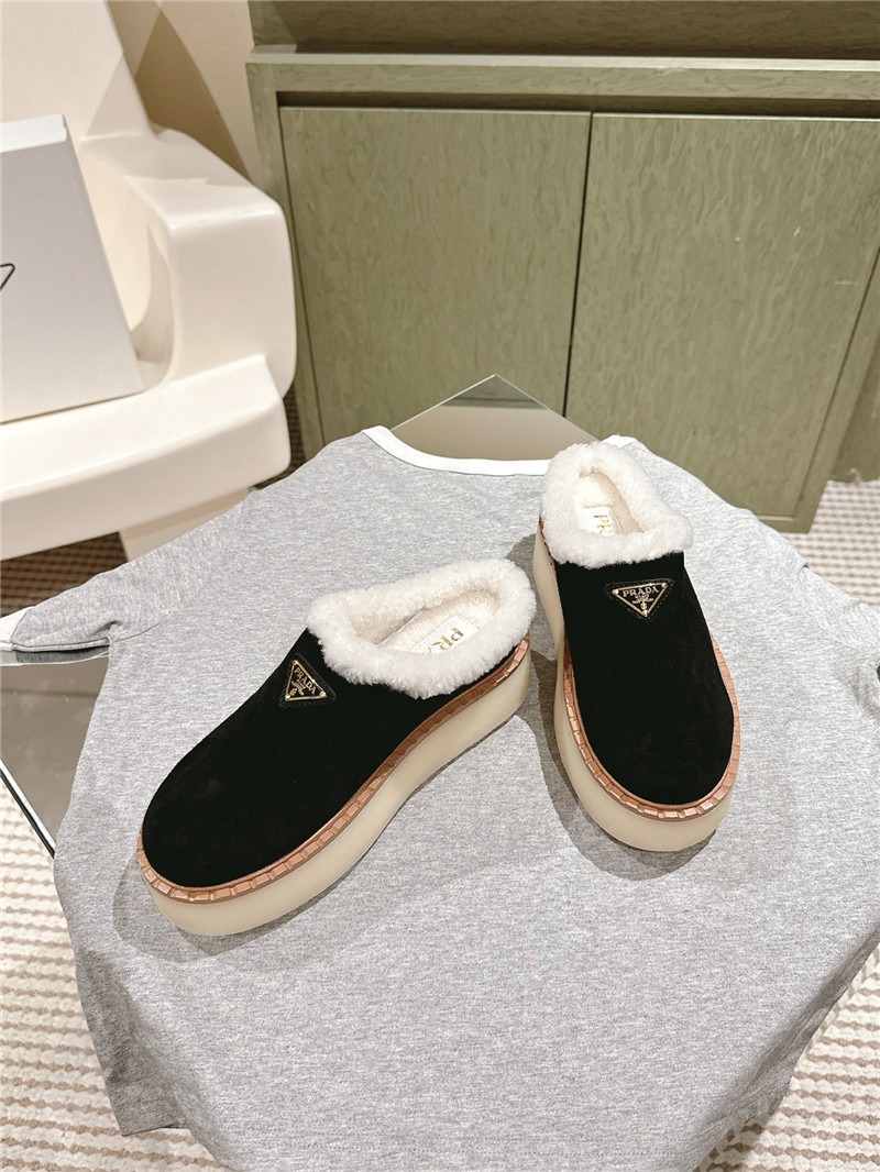 Pra*a platform shearling black suede slippers