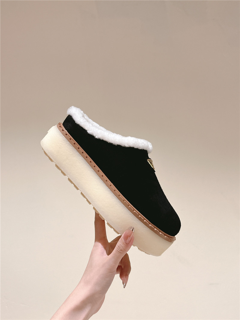 Pra*a platform shearling black suede slippers