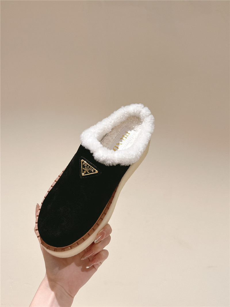 Pra*a platform shearling black suede slippers