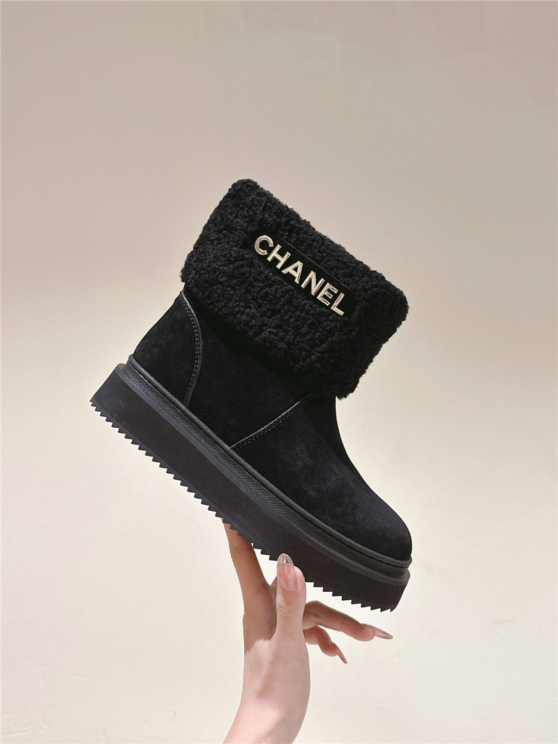 Ch**el black suede shearling ankle boots