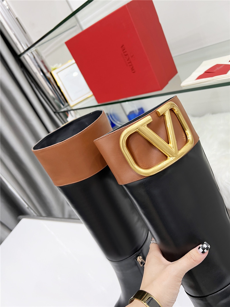 Va1e*ntin0 calfskin vlogo knee high boots
