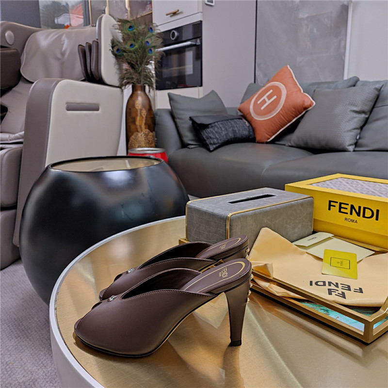 F**di brown peep toe heeled mules