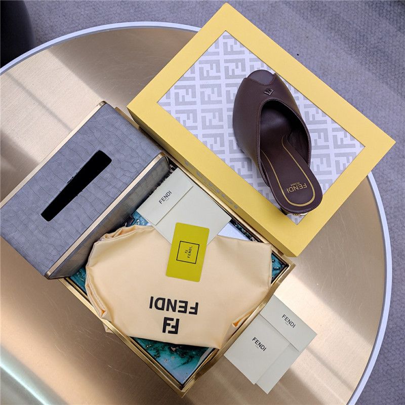 F**di brown peep toe heeled mules