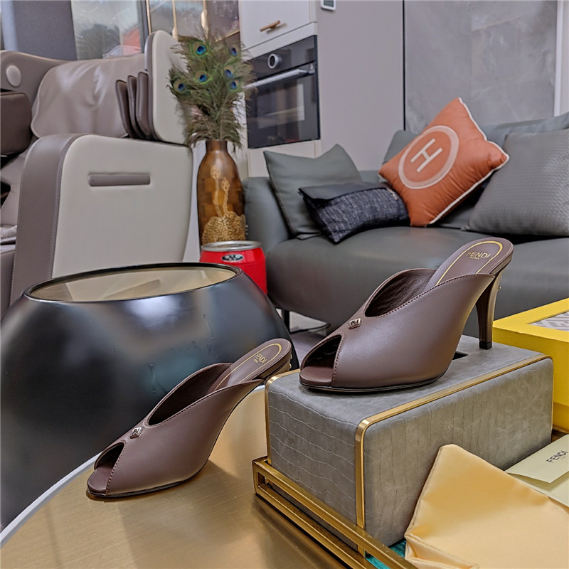 F**di brown peep toe heeled mules