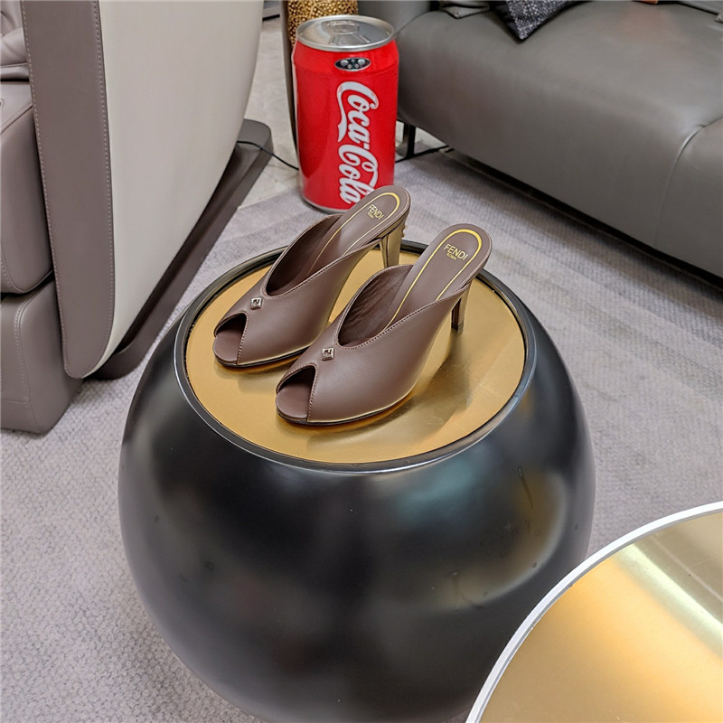 F**di brown peep toe heeled mules