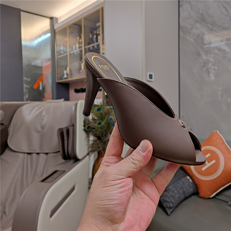 F**di brown peep toe heeled mules