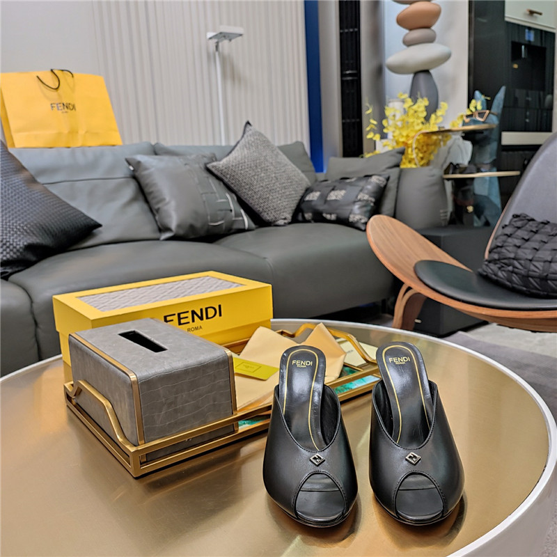 F**di black peep toe heeled mules