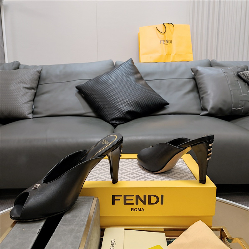 F**di black peep toe heeled mules