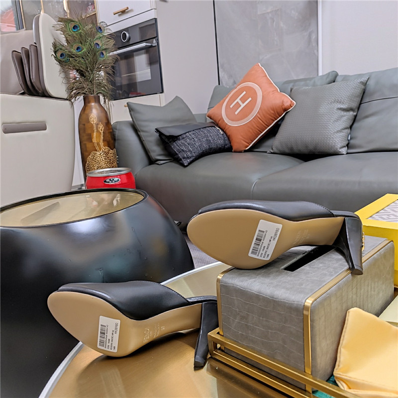 F**di black peep toe heeled mules