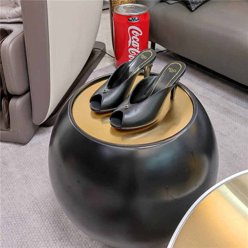 F**di black peep toe heeled mules