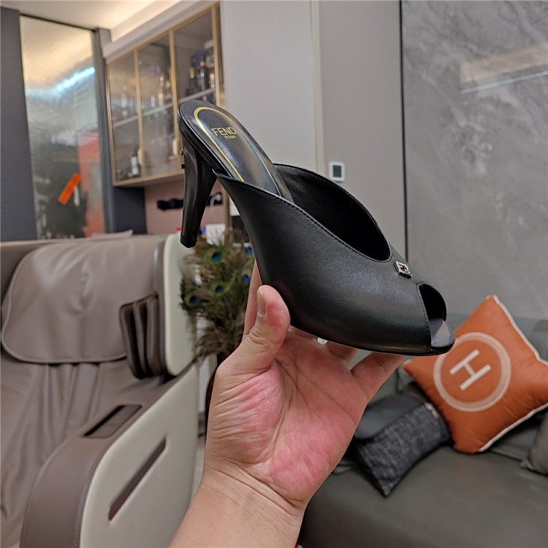 F**di black peep toe heeled mules