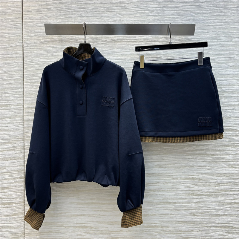 M1um1u fake two-piece sweatshirt + skirt set