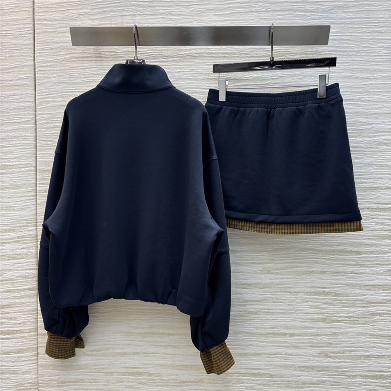 M1um1u fake two-piece sweatshirt + skirt set