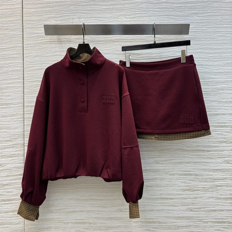 M1um1u fake two-piece sweatshirt + skirt set