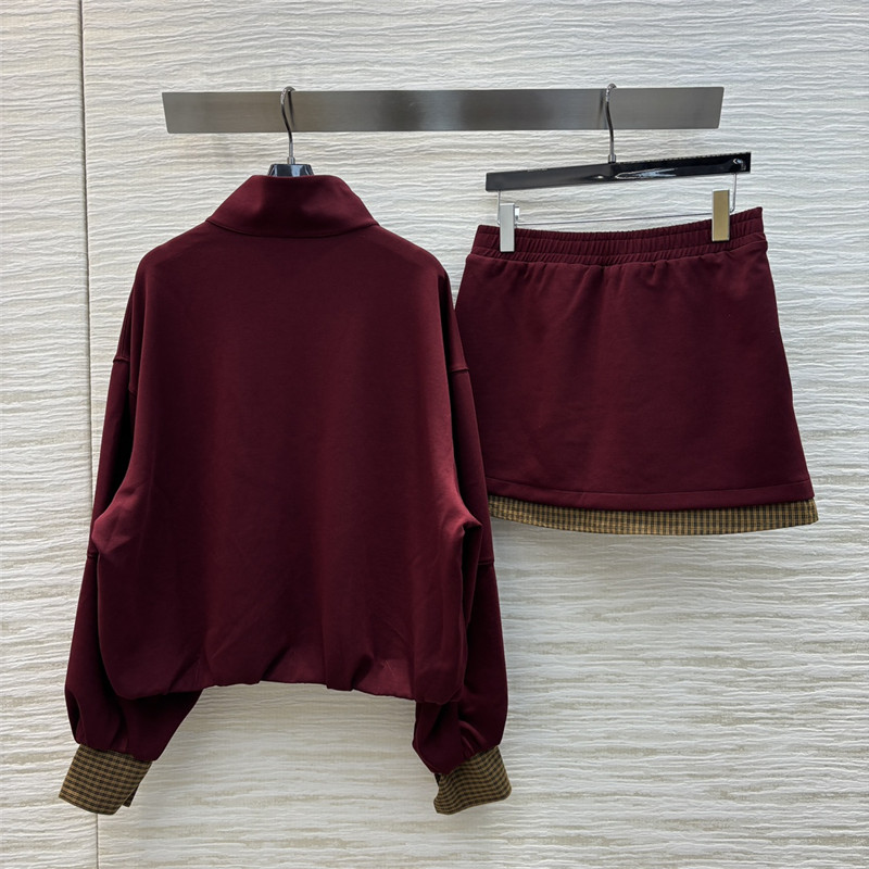 M1um1u fake two-piece sweatshirt + skirt set