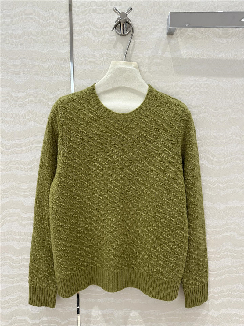 Pra*a crew neck twill rib-knit sweater green