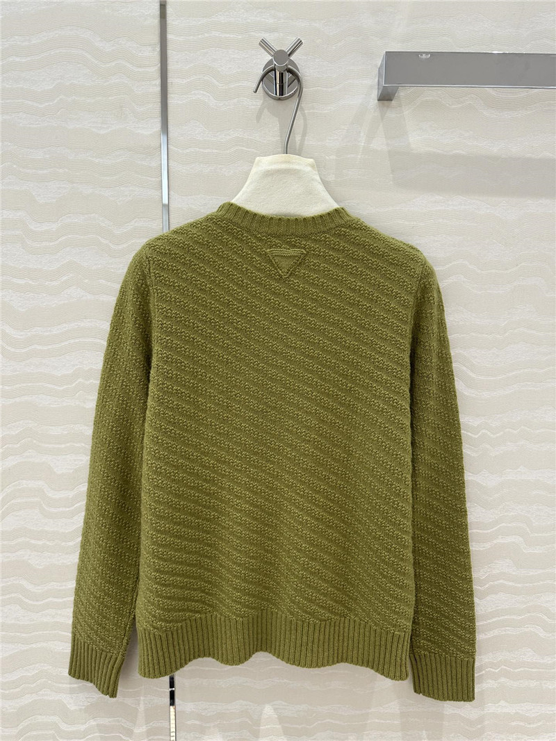 Pra*a crew neck twill rib-knit sweater green