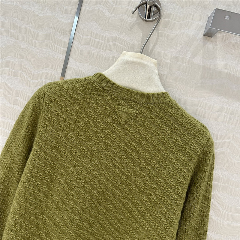Pra*a crew neck twill rib-knit sweater green